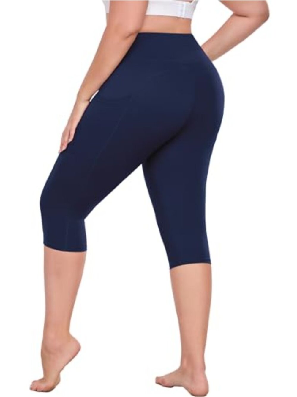 Plus Size Capri Yoga Pants with Pockets High Rise Knee Length